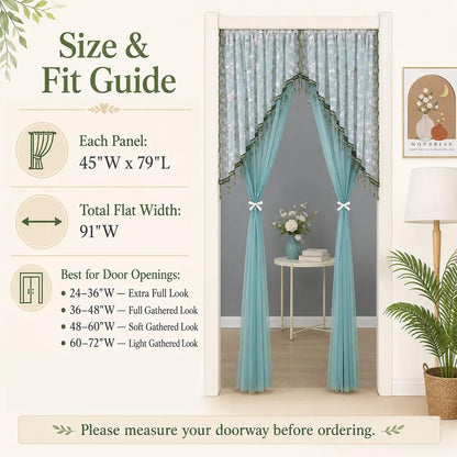 Sheer Floral Doorway Curtain, Elegant Lace Door Curtain with Tassel Trim