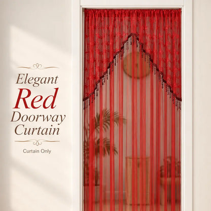 Sheer Floral Doorway Curtain, Elegant Lace Door Curtain with Tassel Trim
